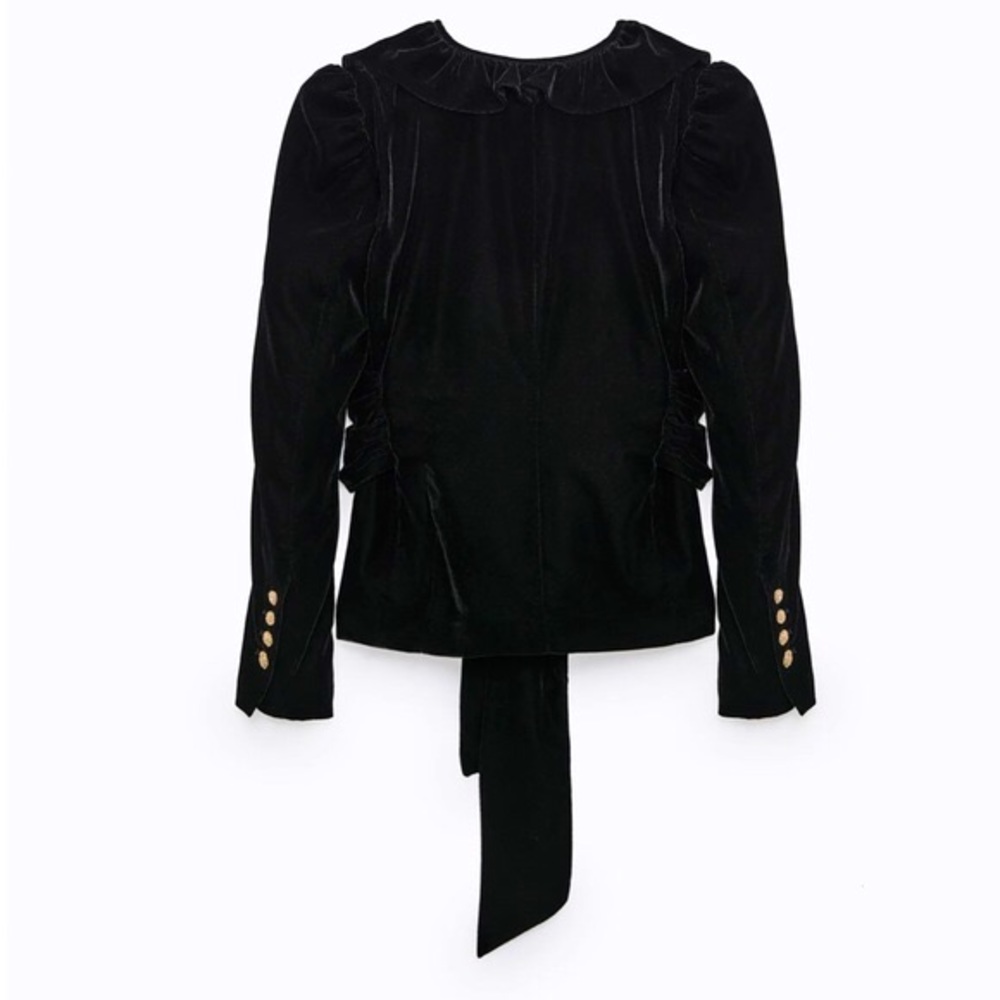 ZARA Ruffle Velvet Blazer - Picture 8 of 13